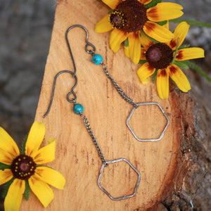 hexagons on a chain with turquoise accent earrings by kbeau jewelry
