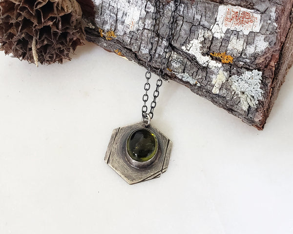 Green Tourmaline Hexagonal Pendant