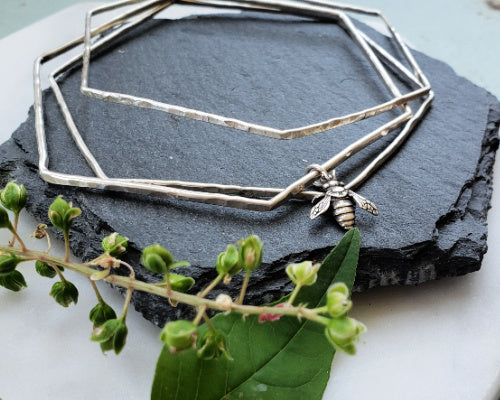 Hammered Hexagon Bangles with Bee Charm