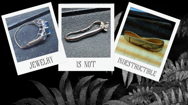 three damaged rings on the jeweler's bench jewelry is not indestructible