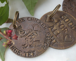 Brothel tokens from The Chicken Ranch made into keychains from kbeau jewelry