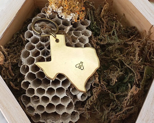 Texas bee keychain