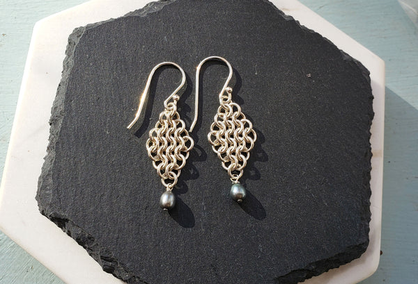 Chain Maille Earrings with Pearl