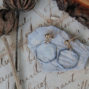 sterling silver hexagons textured and patina on gold-filled ear posts earrings by kbeau jewelry