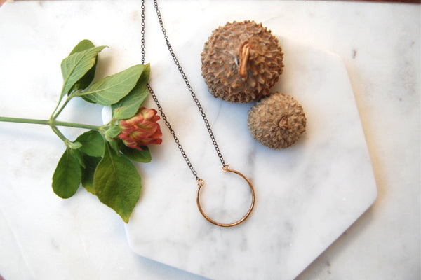 bronze pendant sterling silver chain with patina by KBeau jewelry