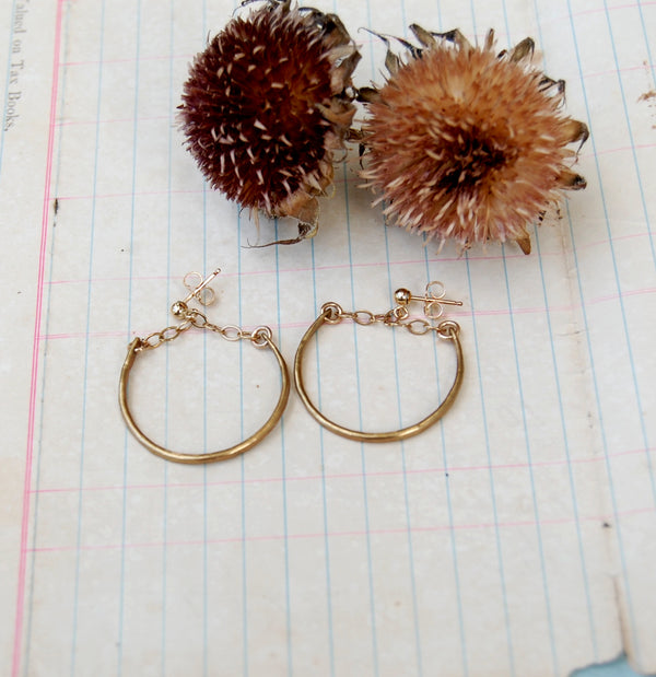 Curved Bronze and Gold Chain Earrings