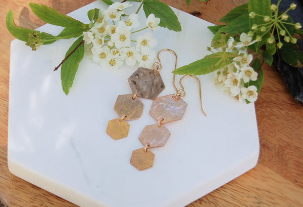Hammered Hexagon Earrings