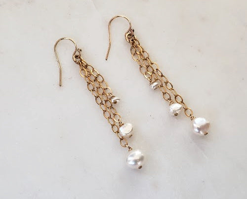 Gold Tassel Earrings with Pearls
