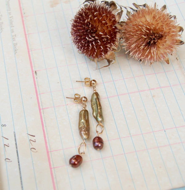 Green and Brown Pearl Earrings