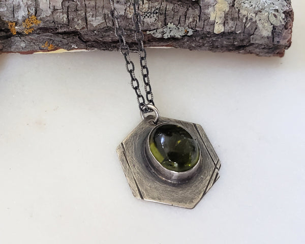 Green Tourmaline Hexagonal Pendant