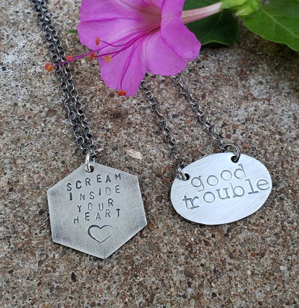 Stamped Pendant - Scream Inside Your Heart